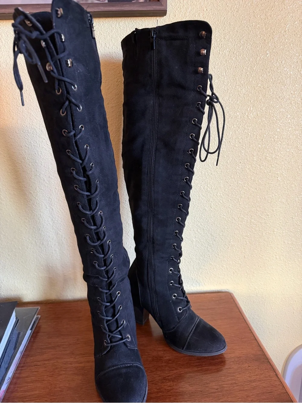 Women's Black Lace-Up Knee-High Boots